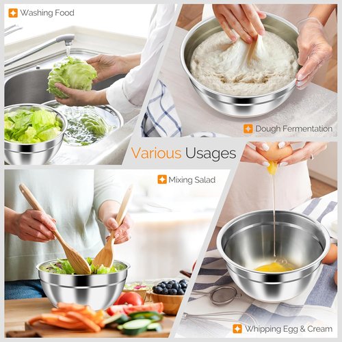 HaWare 24-Piece Stainless Steel Mixing Bowls Set - Airtight Lids & Graters | Kitchen Prep & Storage, Khaki