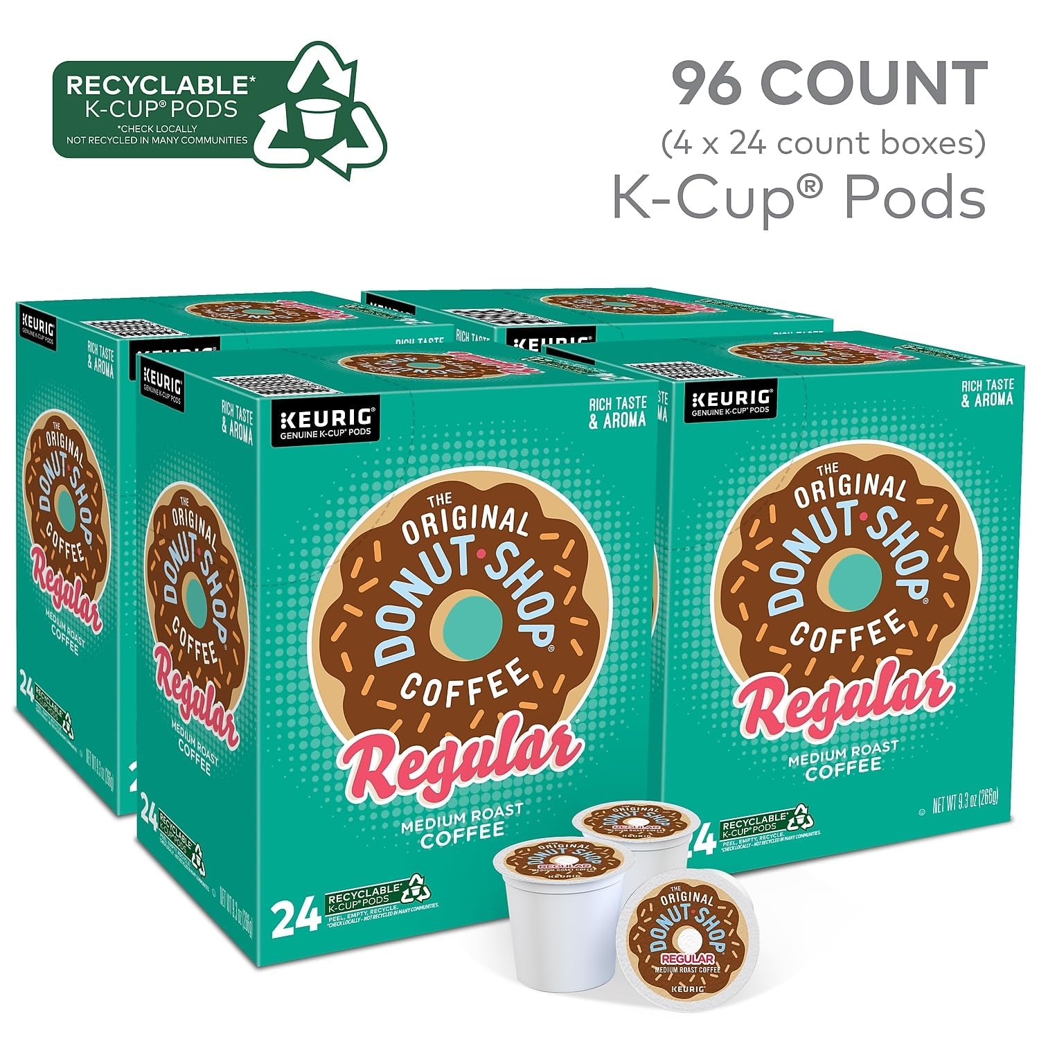 Original Donut Shop K-Cup Pods - Medium Roast Coffee, 96 Count | Single-Serve Convenience