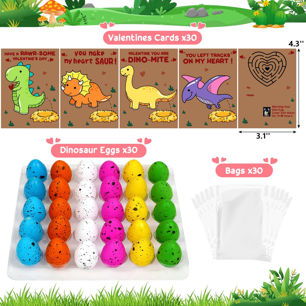 Valentines Day Cards Gifts For Kids 30 Dinosaur Egg With Valentines Cards Hatching Dino Egg Grow In Water Valentines Classroom School Exchange Prizes For Girls Boys Students (Valentine dinosaur eggs)