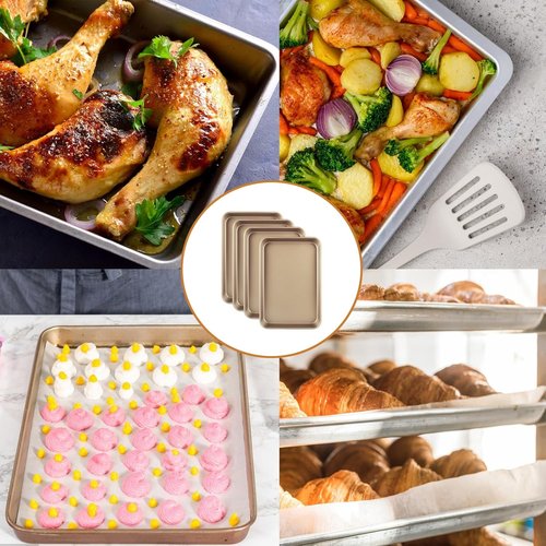Acrux7 Nonstick 9x13 Baking Pan Set - 4 Pack Carbon Steel Quarter Sheet Trays for Oven Cooking