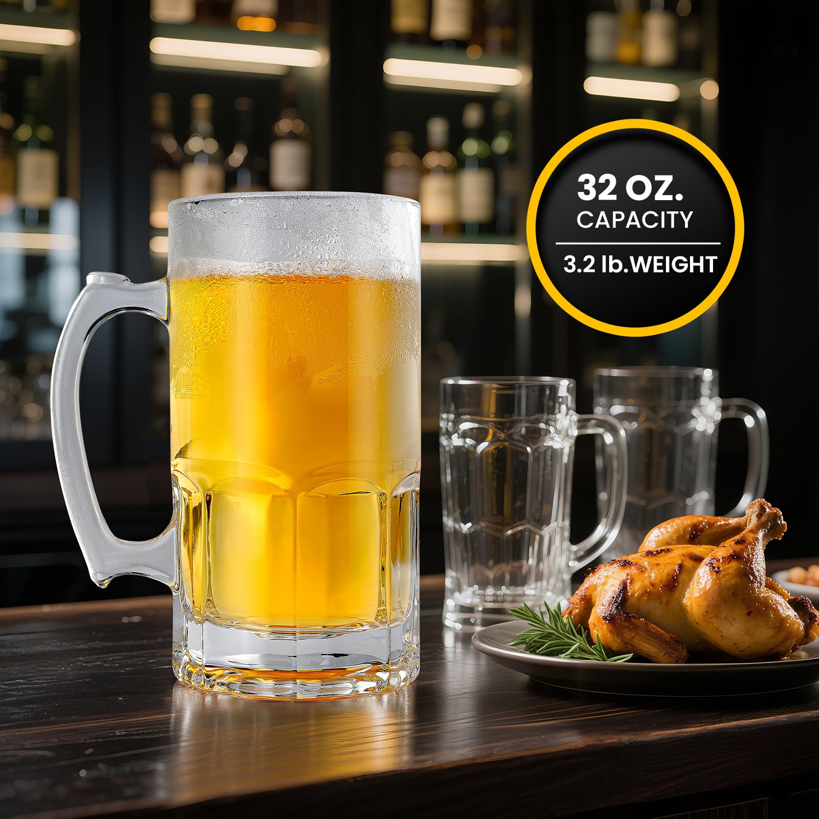 ZHENGYAOYANG 34fl.oz/1L Large Heavy Glass Beer Mug Set of 2 with Handle