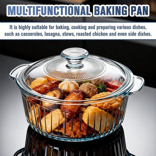 Glass Baking Dishes - 2 Pack Round Casserole Dishes with Lids | Oven Safe, Clear Glass, 1.7Qt & 2.5Qt