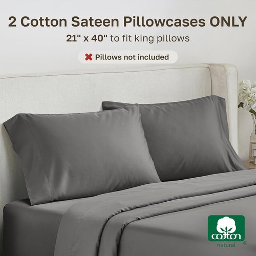 California Design Den King Pillow Cases - Soft & Silky 500 Thread Count 100% Cotton Sateen, Dark Gray | Set of 2