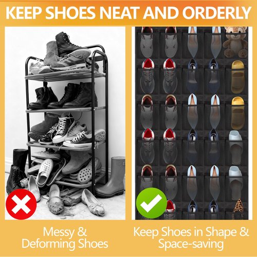 Over The Door Shoe Organizer, 40 Large Mesh Pockets Hanging Shoe Rack Organizer for Closet Behind The Door Storage Holder for Entryway Bedroom Dorm Black