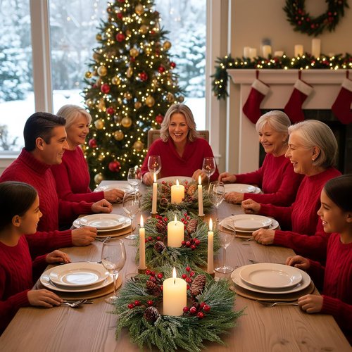 Cinnvoice Christmas Candle Rings - 8 Pcs Artificial Garland with Red Berries for Home Decor | Table Centerpiece