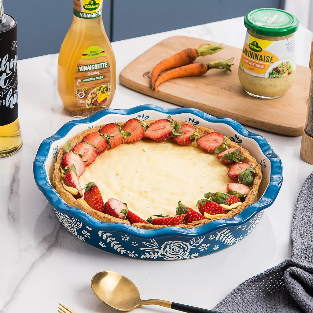 Wisenvoy Ceramic Deep Dish Pie Pan - Non-Stick Baking Dish for Perfect Pies | Durable & Easy to Clean