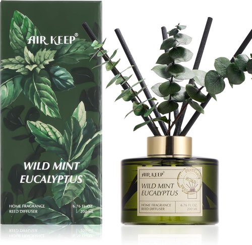 Airkeep Reed Diffuser Set - Wild Mint & Eucalyptus Essential Oils | 6.76 fl oz | Perfect for Home & Office Decor