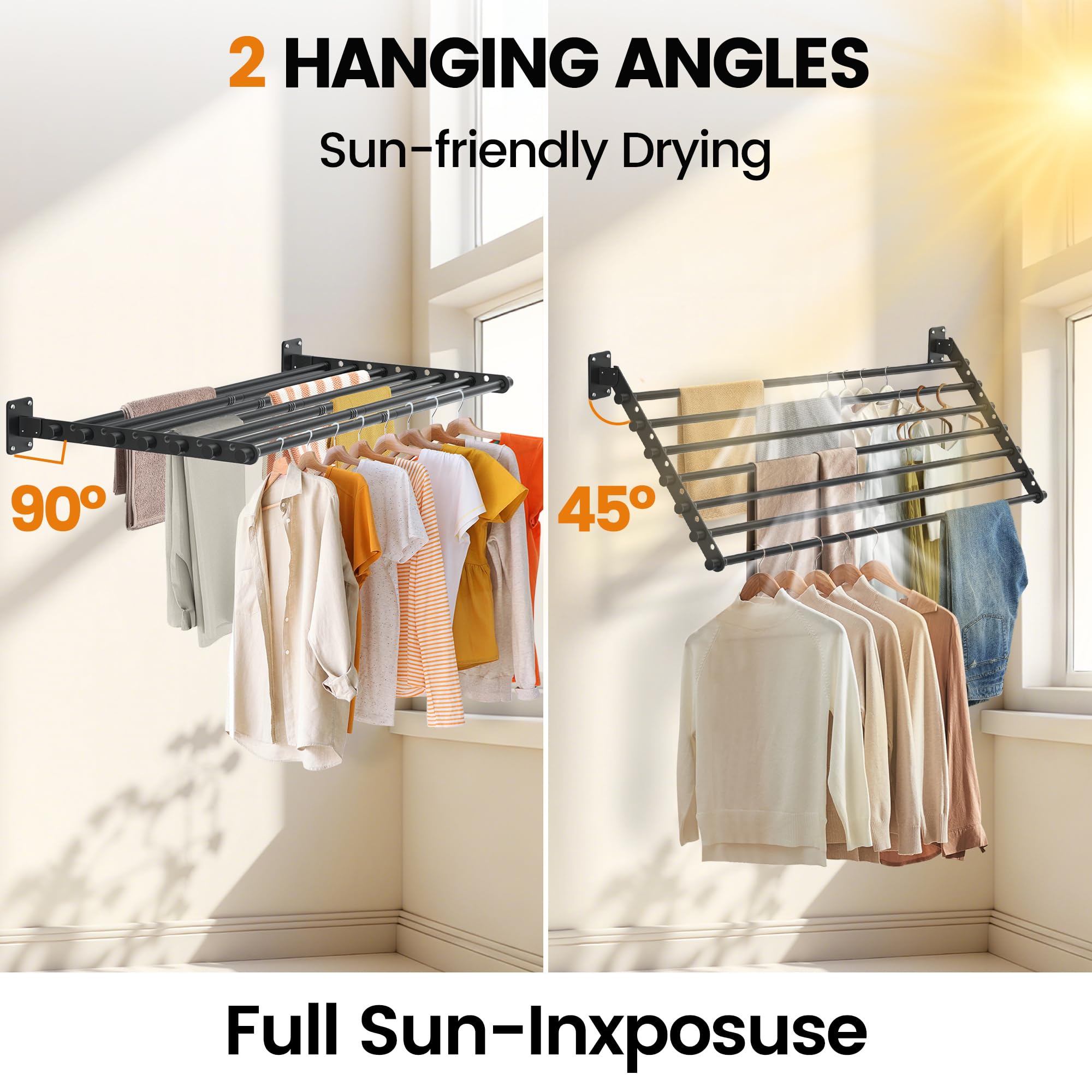 Scisum Wall Mounted Clothes Drying Rack 28 Inch – Foldable Laundry Drying Rack for Wall Mount, Space Saving Indoor Drying Rack for Clothes, Compact & Sturdy Design