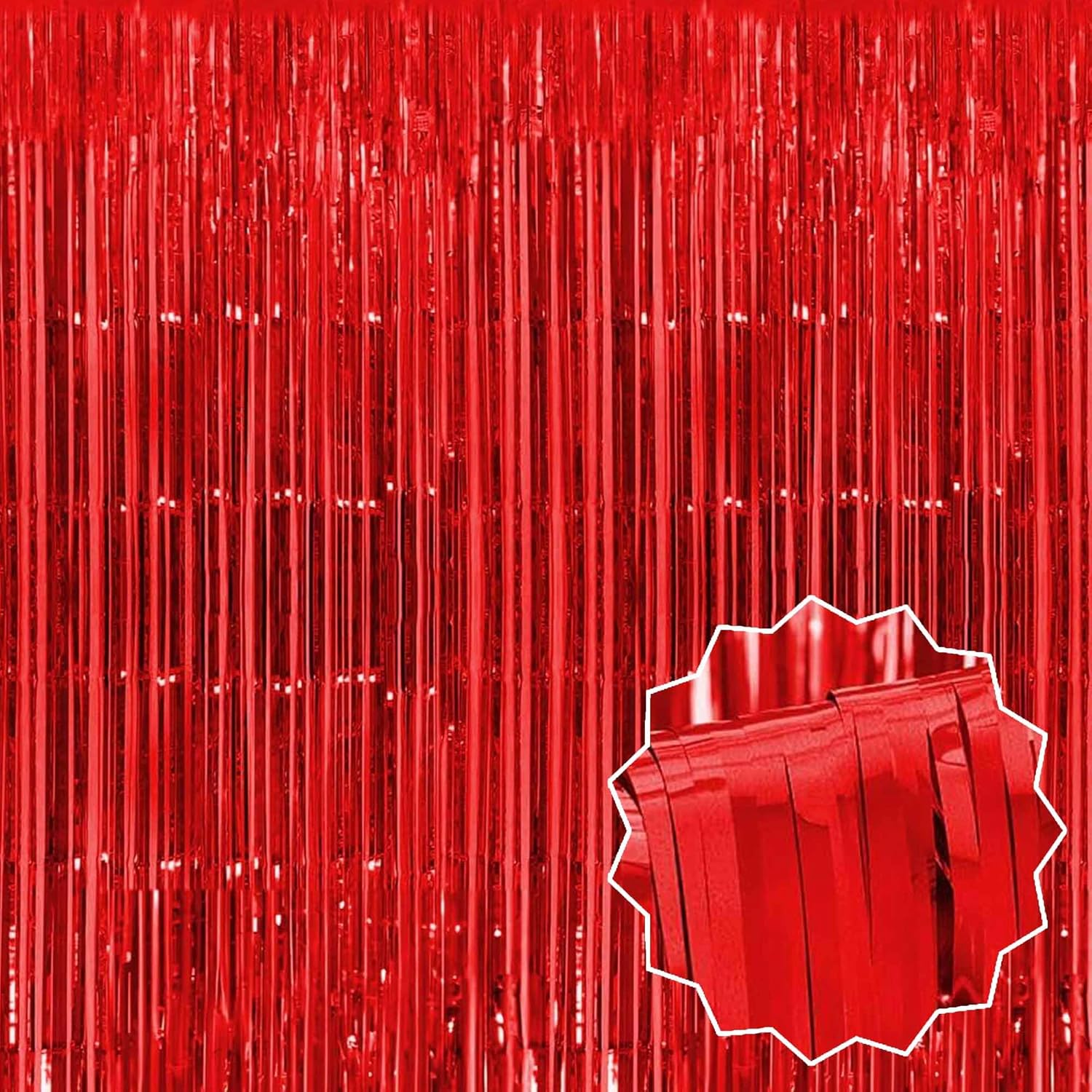 Red Foil Fringe Curtains by [Brand Name] - 3 Pack Metallic Streamers for Photo Booth & Party Decor | 3.28 x 8.2 Ft