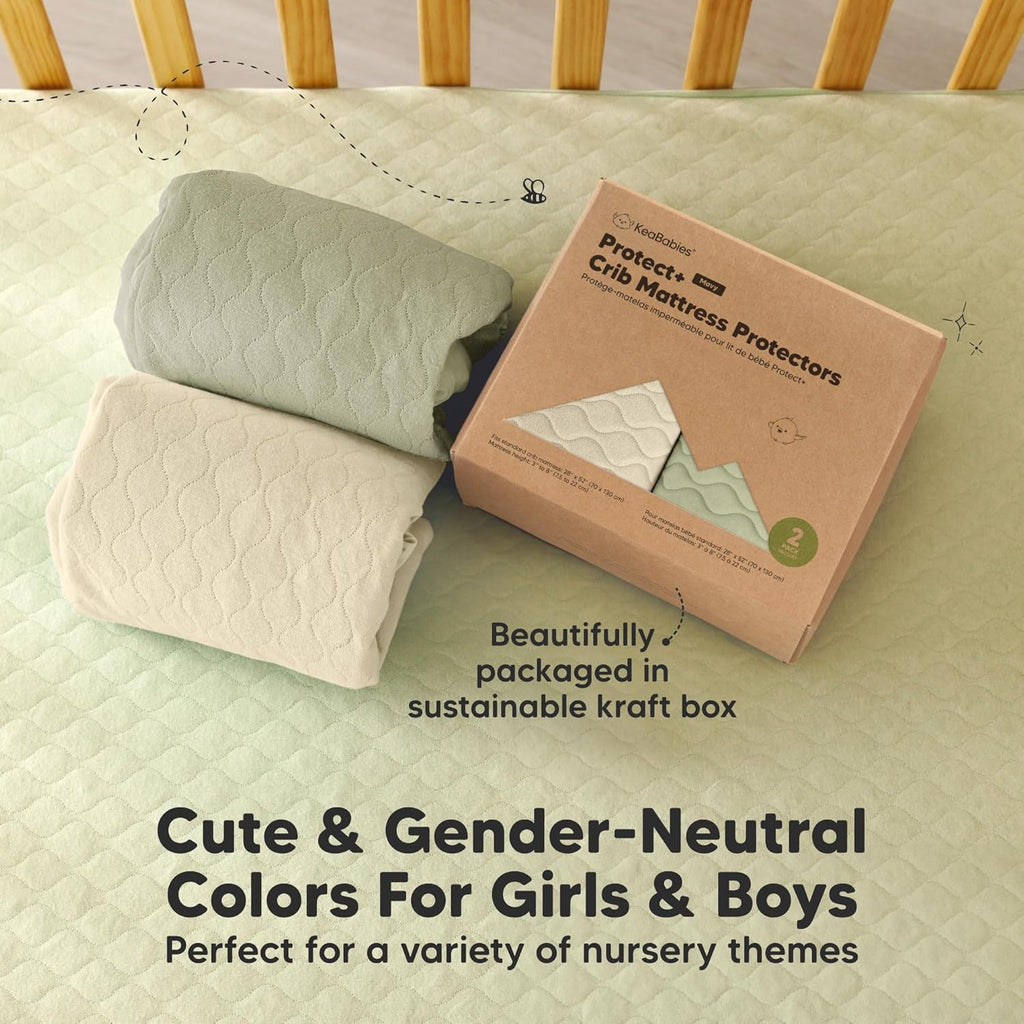 Skiennix Waterproof Crib Mattress Protector - Soft Quilted Cotton Pad, 52" x 28", Machine Washable, 2-Pack