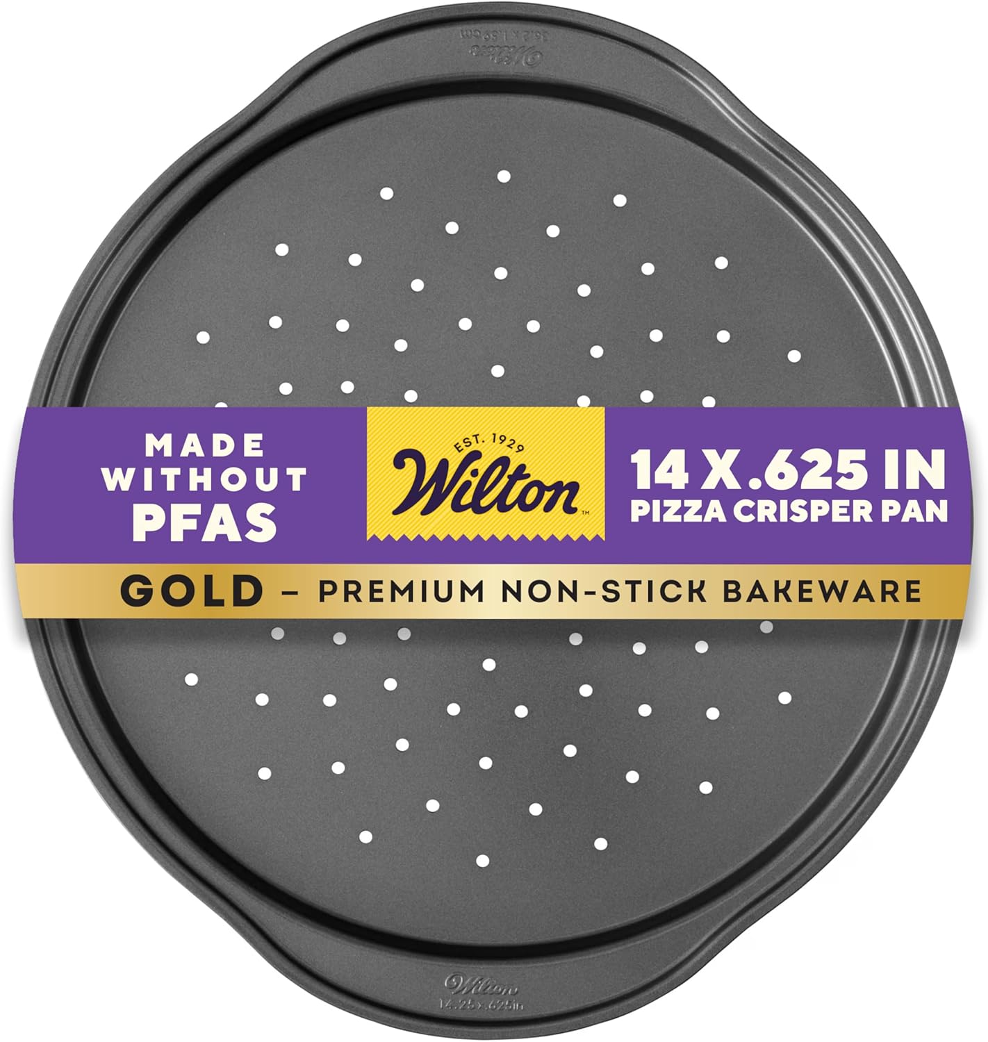 Wilton Gold Non-Stick Pizza Crisper - 14 Inch Warp-Resistant Bakeware, PFAS-Free Design