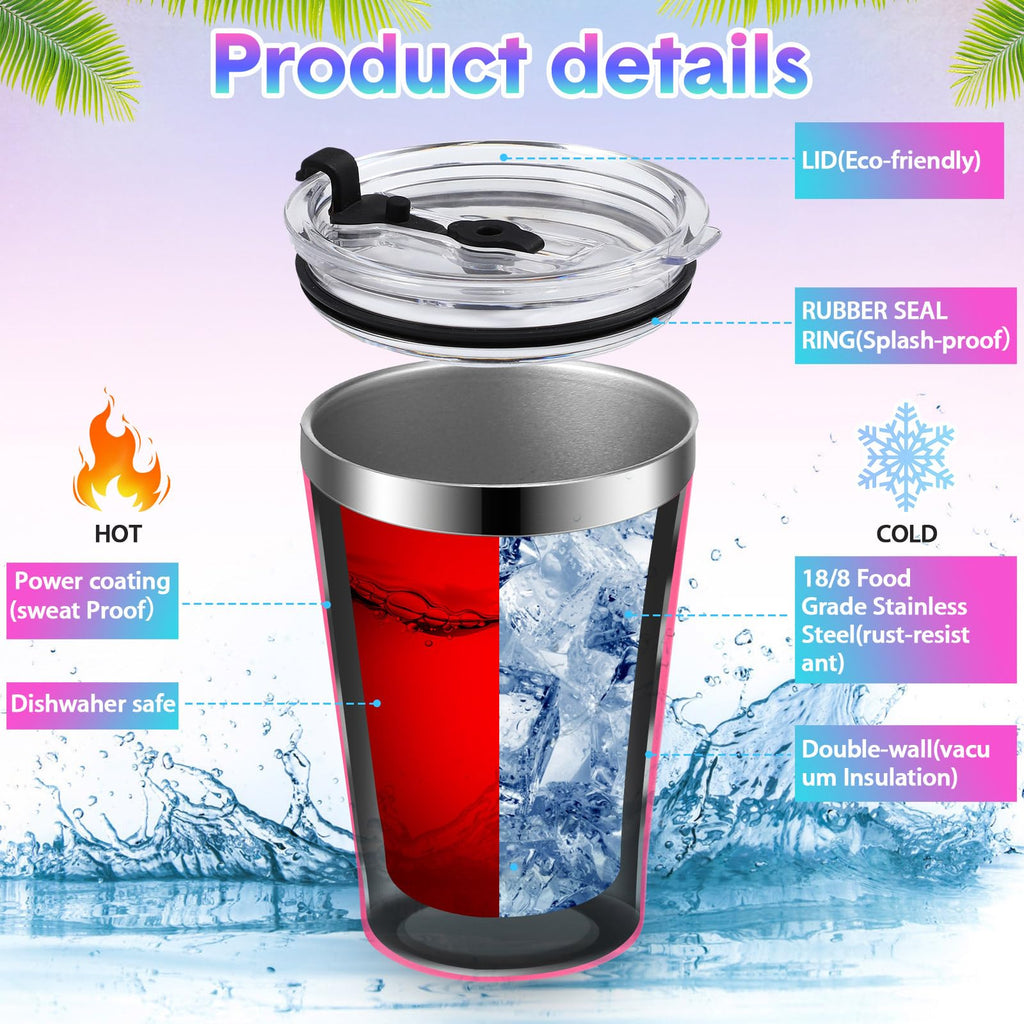 Potchen 16 Pack 12 oz Stainless Steel Insulated Tumbler Bulk with Lids Small Tumblers Vacuum Double Wall Coffee Cups Powder Coated Travel Mug Ideal for Hot and Cold Drinks Home Office Car, 16 Colors