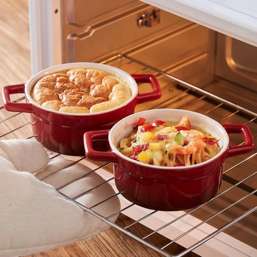 Lareina Mini Cocotte - 12oz Ceramic Casserole Dishes - Oven & Dishwasher Safe - Set of 4 in Red