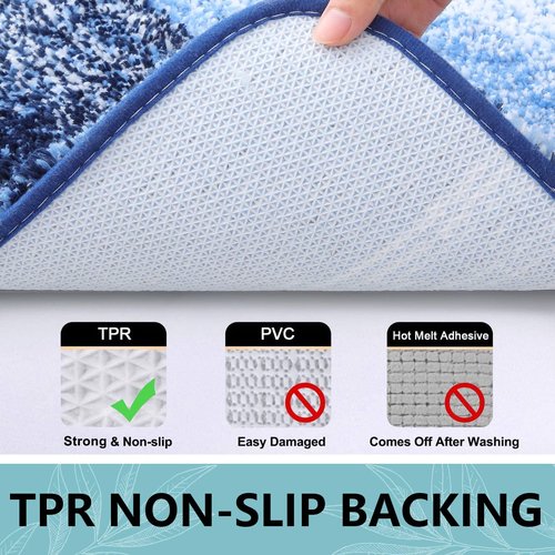 Arotive Microfiber Bathroom Rugs 3 Piece with Toilet Lid Cover, Shaggy Soft and Absorbent Bath Rug, Non-Slip, Machine Washable Bath Mats for Bathroom（24x16+24x20+17.5x15, Blue