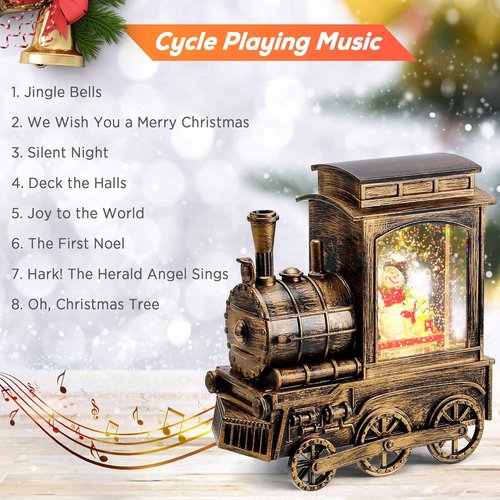 IPOW Christmas Snow Globe Lantern - Santa Sleigh Projection with Water Swirling Glitter | Musical & Lighted USB/Battery Operated Decor