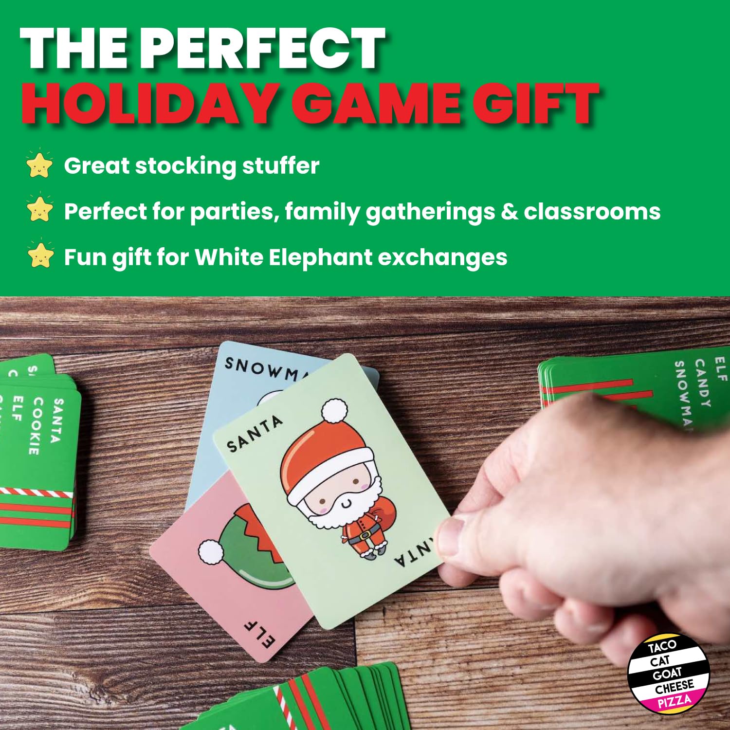 Taco Cat Goat Cheese Pizza - Santa Cookie Elf Candy Snowman Holiday Card Game | Fun for 2-8 Players, Perfect for Stockings and White Elephant Gifts