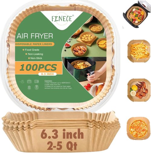 Air Fryer Liners | 100PCS Unbleached Non-Stick Parchment Paper for 2-5 Qt Air Fryers - 6.3 Inch