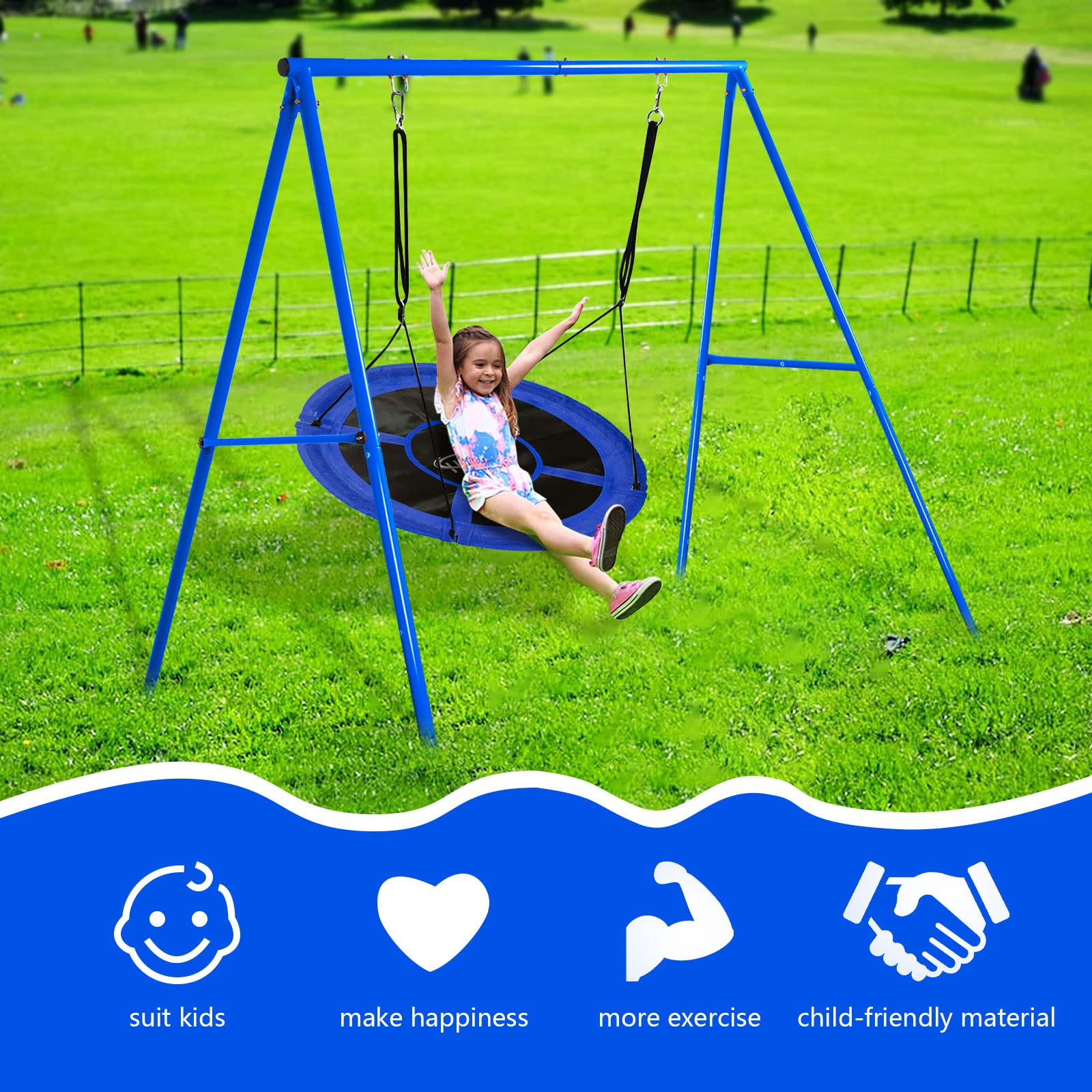 440lbs Heavy Duty A Frame Swing Stand, 71" Height Full Metal Frame, Anti-Rust and All Weather Resistant, Suit Saucer and Chair for Kids in Backyard, Outdoor (Blue Frame Without Swing)