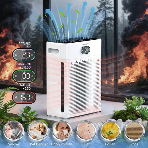 Air Purifiers | HEPA Air Purifier with Pet Mode & Timer for Up to 2200 Ft² - Black