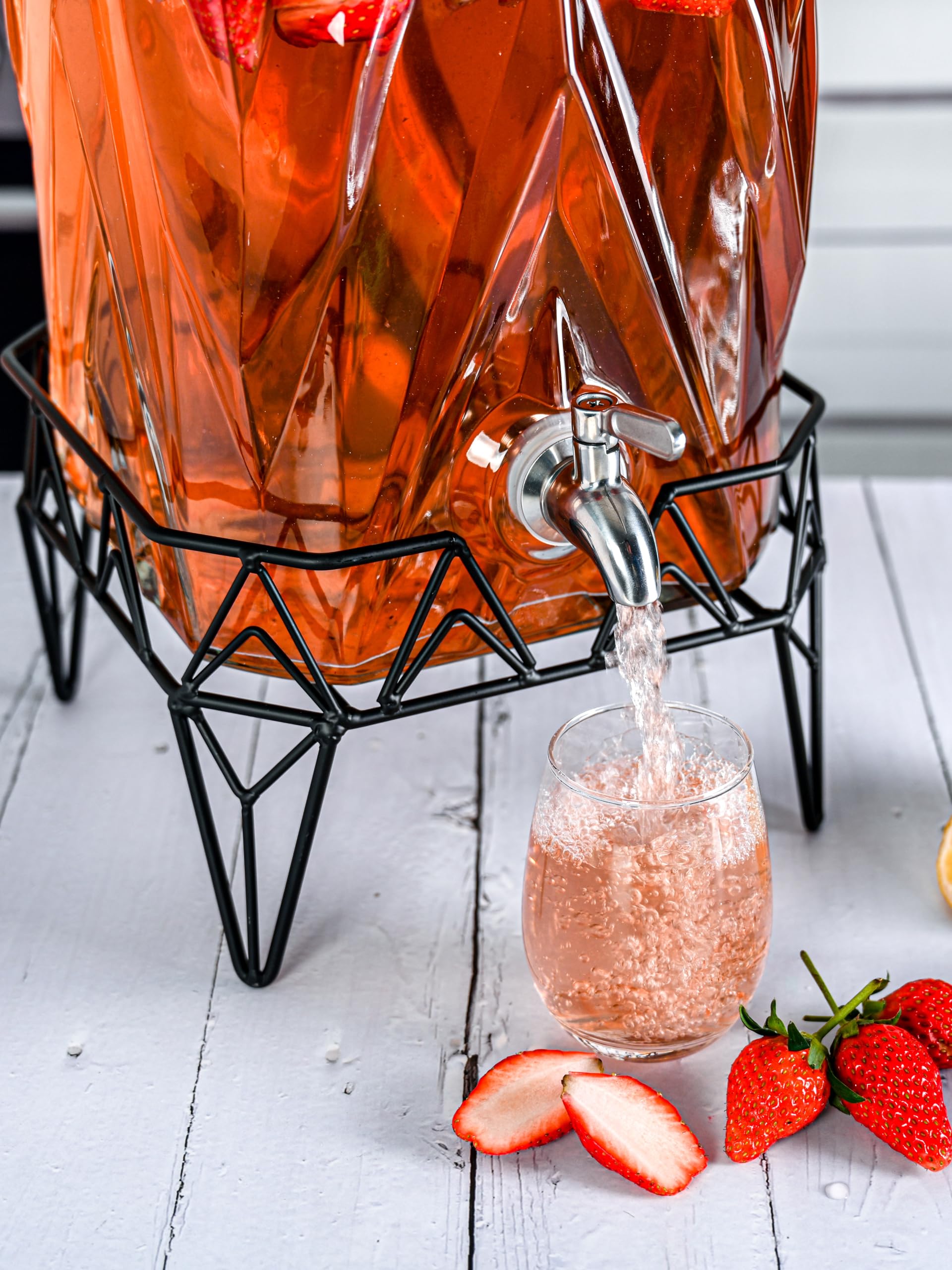 Glacial Ice Design Glass Beverage Dispenser with SS Spigot and Stand - 2.5 Gal