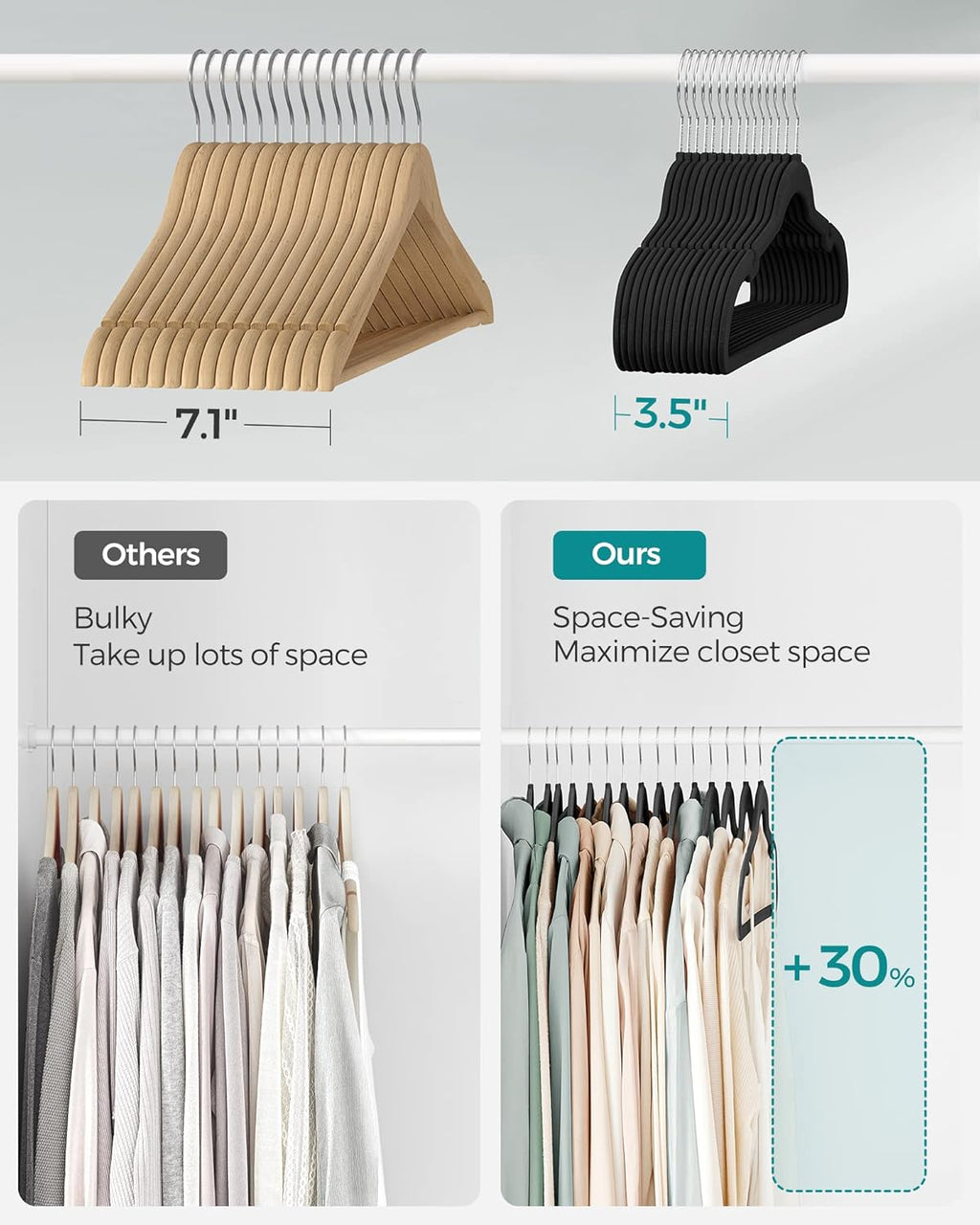 SONGMICS Velvet Hangers - 60 Pack Non-Slip Clothes Hangers with 360° Swivel Hook - Ink Black
