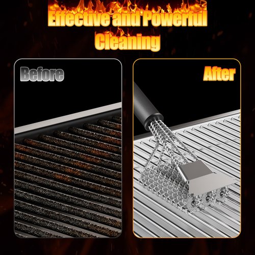 HOUSE AGAIN Grill Brush and Scraper Bristle Free, 304 Stainless Steel Brush Head Non Metal Bristles, Safe Steam Outdoor Grill Cleaning BBQ Grill Accessories for Smoker/Porcelain/Weber Gas/Charcoal