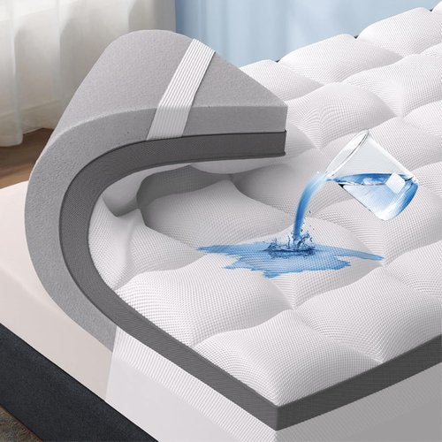 Bedsure 4 Inch Queen Mattress Topper - Dual Layer Gel Memory Foam & Waterproof Pillow Top | 60x80 Inches