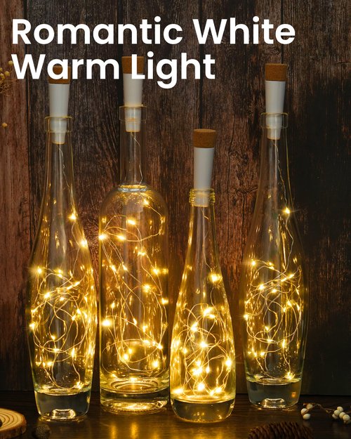 tuhood Wine Bottle Lights with Cork, 4 Pack 20 LEDs Rechargeable Multi-Light Mode Fairy Lights,for Halloween Decorations Indoor, Wedding Décor Warm