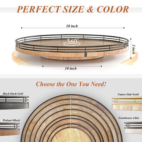 18" Lazy Susan Oak Wood Turntable Organizer for Cabinet, Farmhouse Round Wooden Large Lazy Susan Organization and Storage for Dining Table, Pantry, Kitchen, Countertop, Cupboard, Home Decor