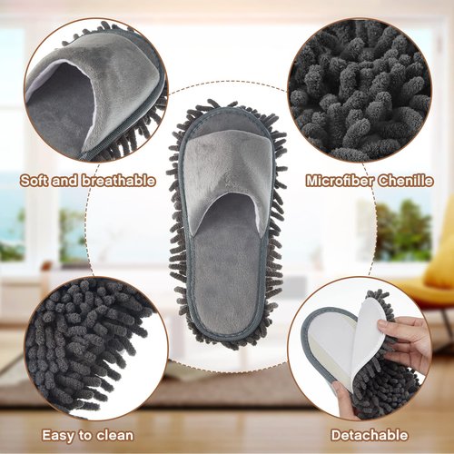 Jecery 4-Pair Washable Microfiber Mop Slippers - Detachable Dusting Shoes for Floor Cleaning, Office & Home Use - Suitable for Women & Men (Black, Beige, Pink, Gray,M Size)