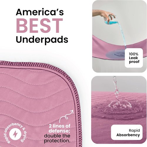 IMPROVIA® Washable Underpads - Heavy Absorbency Reusable Incontinence Pads for Kids & Adults | 34" x 36" - Pack of 4