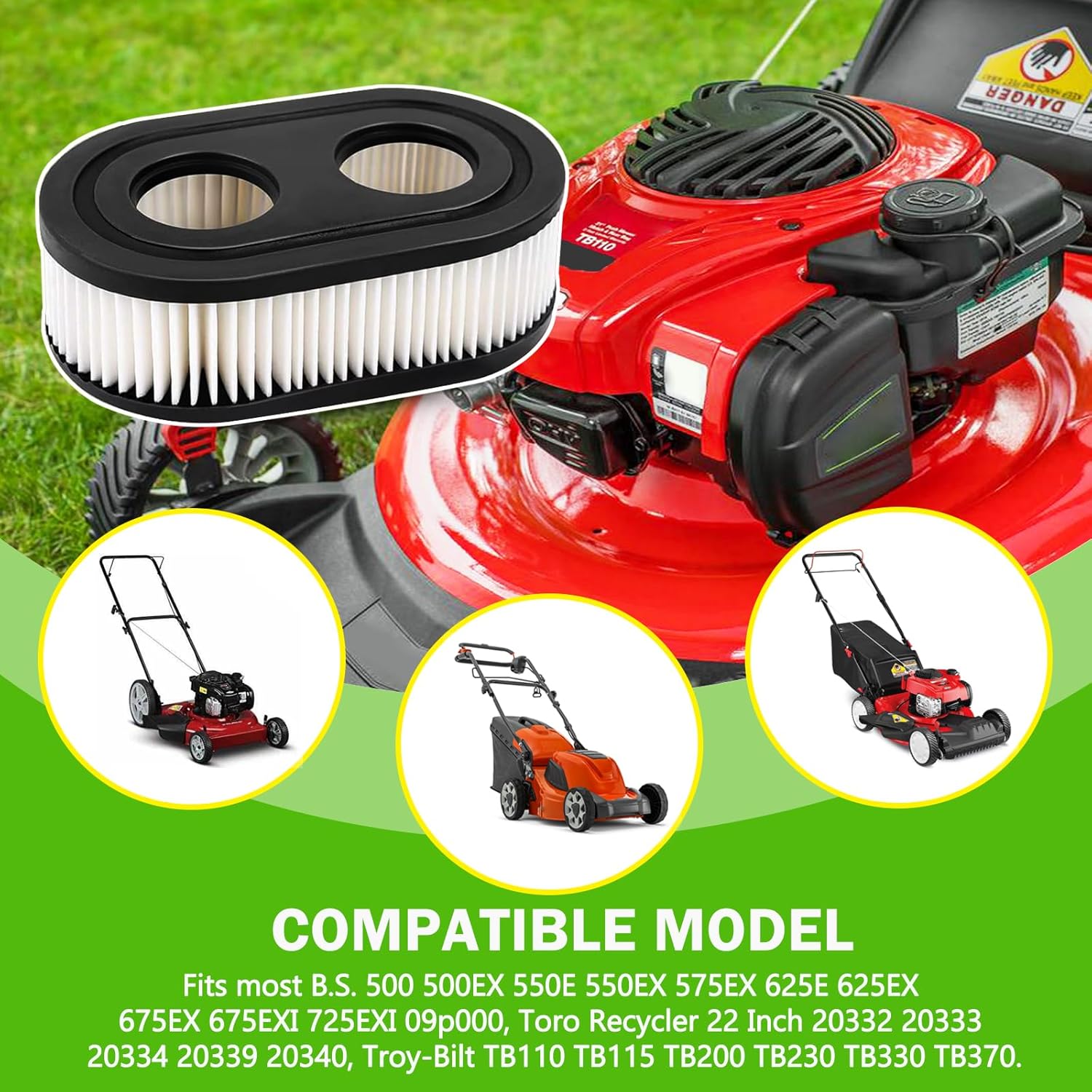 Rakiyada Air Filter Set - 2 PCS with Pre-Filter & Spark Plug for 500EX, 550EX, 575EX, 625EX, 725EXI Engines | Toro Recycler 22 & Troy Bilt Mower