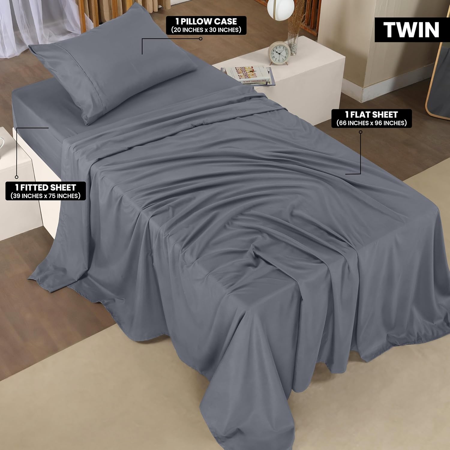 Utopia Bedding Twin Bed Sheets Set - Soft Brushed Microfiber - Fade & Shrink Resistant - Grey