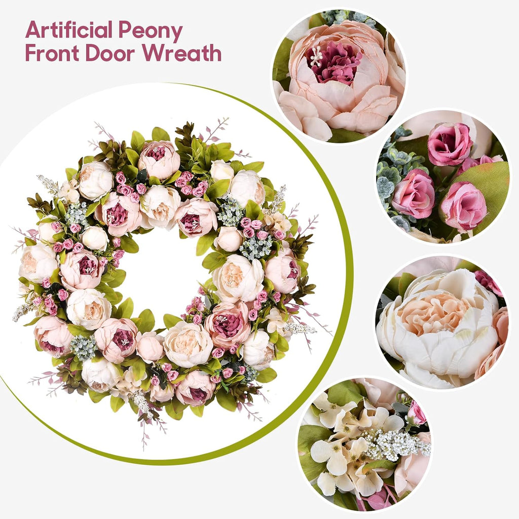 Peony Rose Front Door Wreath by [Brand Name] - 22 Inch Handmade Spring & Summer Decor