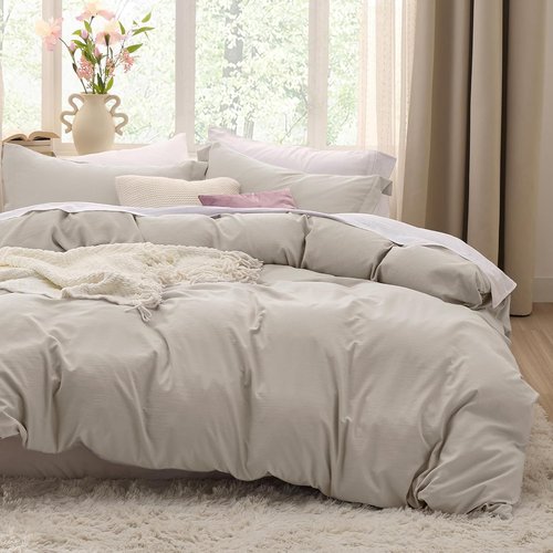 Bedsure King Duvet Cover Set - Extra Soft Prewashed Cotton-Like Polyester, 120x98 Inches, Linen, 3 Pieces