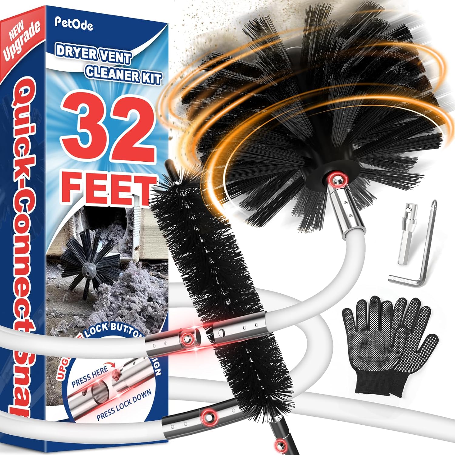 PetOde Dryer Vent Cleaner Kit - Universal Vacuum Attachment & Lint Brush for Quick Lint Removal