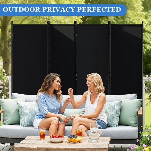 SUNALLY Room Divider 6FT Folding Privacy Screens with Lockable Wheels, 4 Panel Room Partition for Room Separator, 88" W Freestanding Portable Fabric Wall Dividers for Home Dorm Studio Office, Black