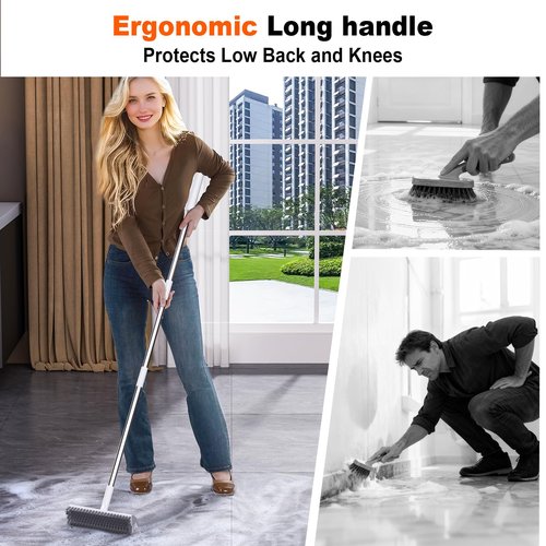 Grout Brush with Long Handle, Heavy-Duty Tile and Shower Floor Scrub Brush Stiff, Professional Grout Cleaner for Bathroom, Kitchen, Floor, Tile Brush Concrete Surfaces