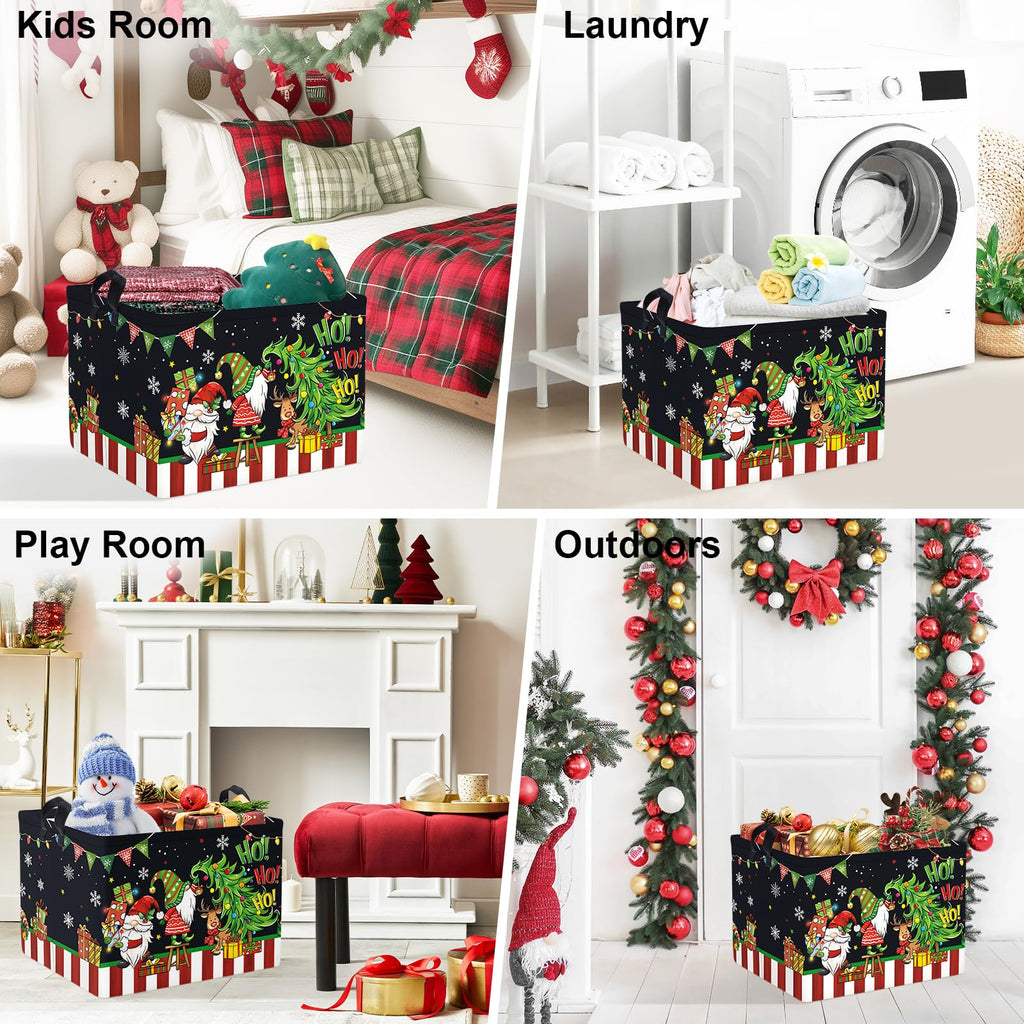 Clastyle Large Christmas Tree Gift Baby Basket Empty Snowman Snowflake Gnome Kid Toy Book Xmas Storage Collapsible Clothes Organizer Nursery Bin,Black,40*30*30 cm