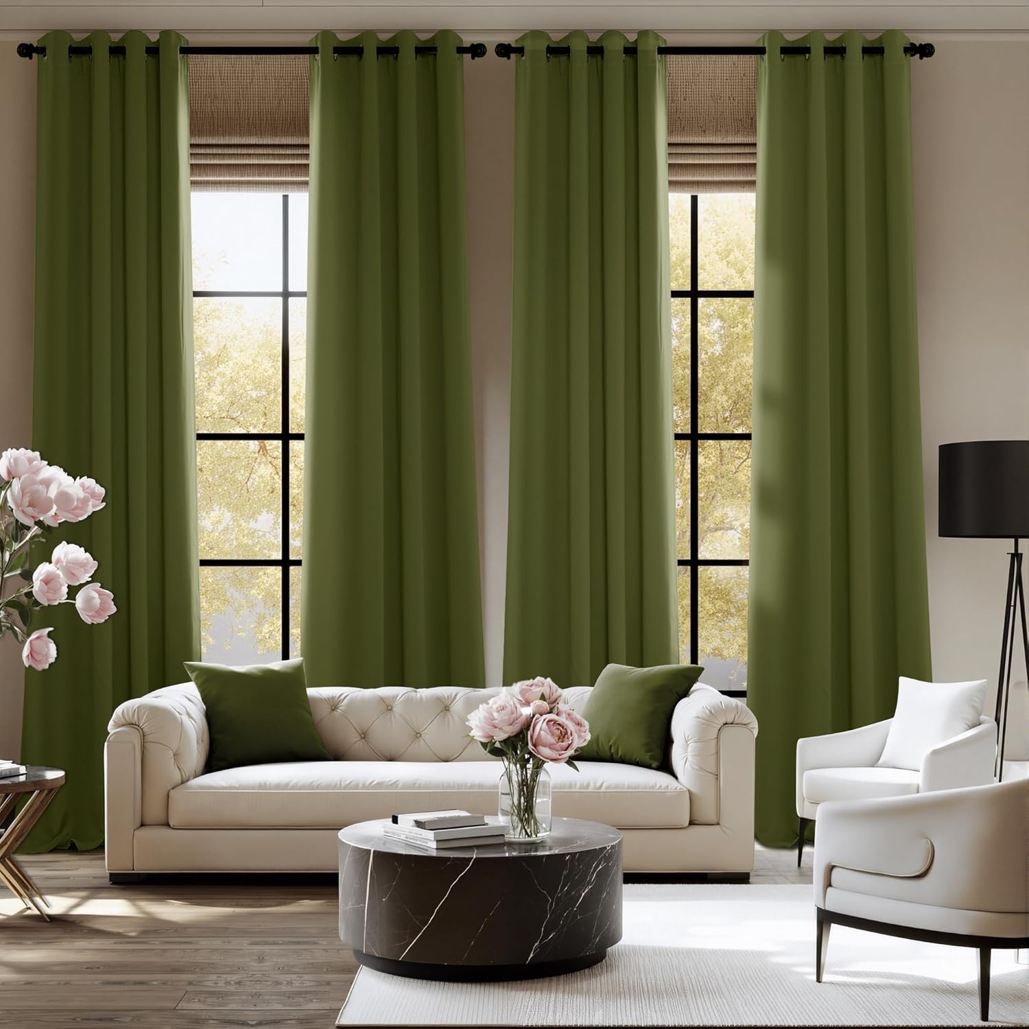 NICETOWN Room Darkening Curtains - Olive Green Drapery Panels, 52" x 84" for Ultimate Light Control