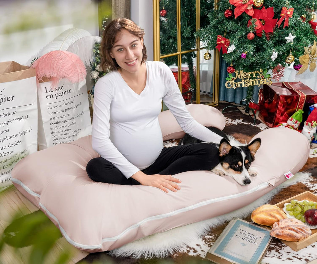 Meiz Cooling Pregnancy Pillow - U Shaped Maternity Body Pillow with Jersey Cover for Comfort