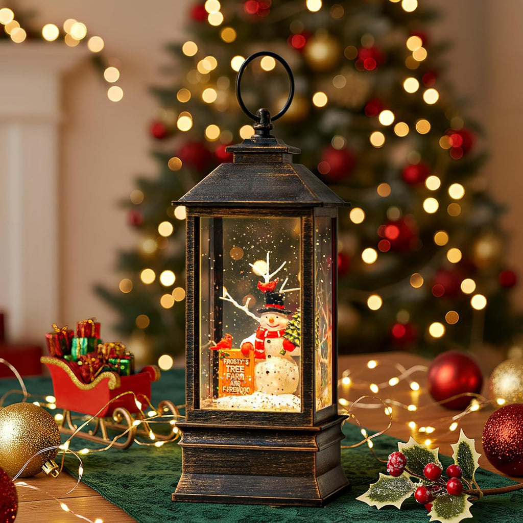 Skiennix Christmas Snow Globe Lantern - Musical Snowman & Tree Light - USB/Battery Operated | Holiday Home Decor