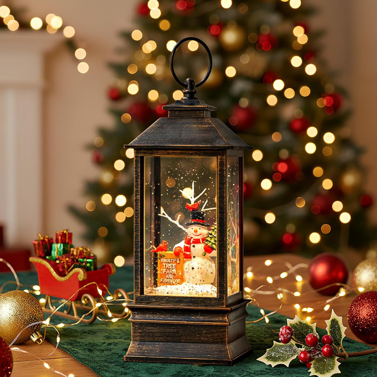 Skiennix Christmas Snow Globe Lantern - Musical Snowman & Tree Light - USB/Battery Operated | Holiday Home Decor