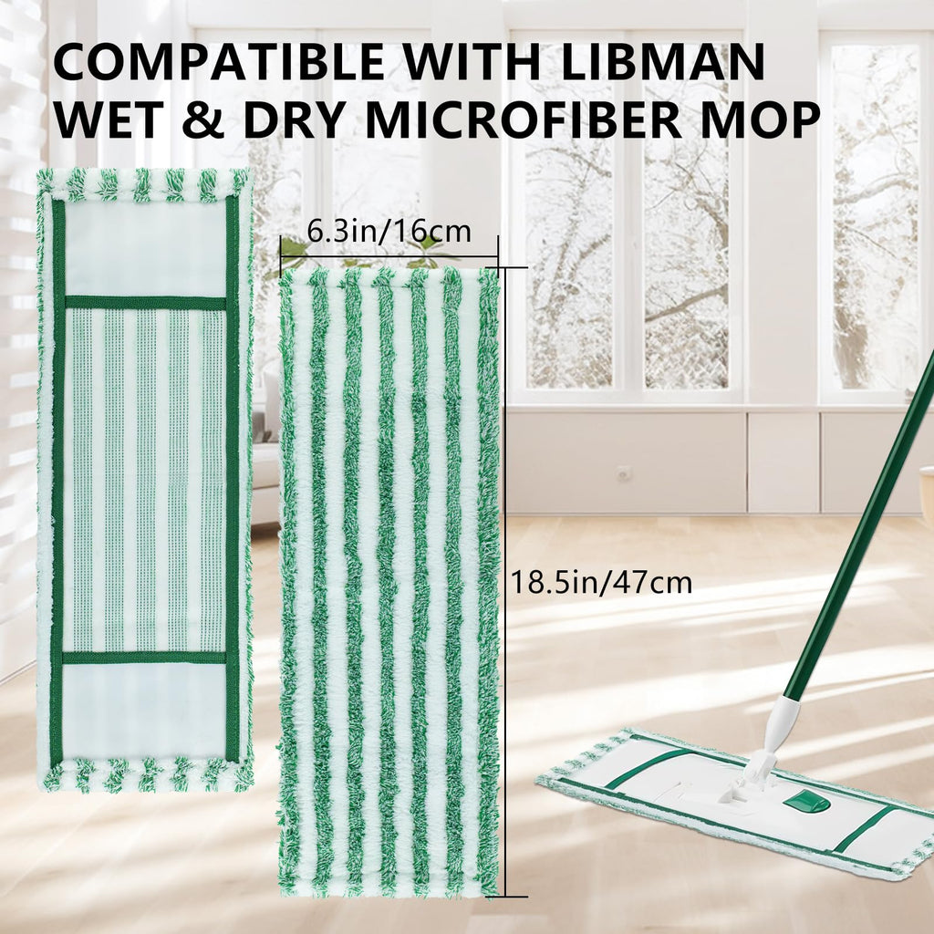 6 Pack Replacement Mop Refills Compatible with Libman Wet & Dry Microfiber Mop, Reusable Washable Mop Head Replacement Pads for Cleaning Multi-Surface Floor (Mop not Included)