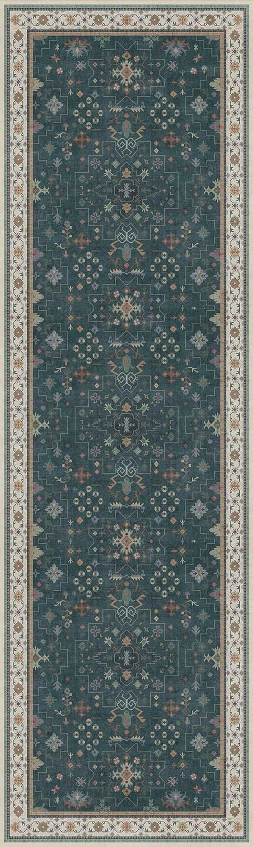 Hazo Haus Dark Green Kitchen Rug - Modern Vintage Boho Floral Design, 10 ft Washable Non-Slip Runner