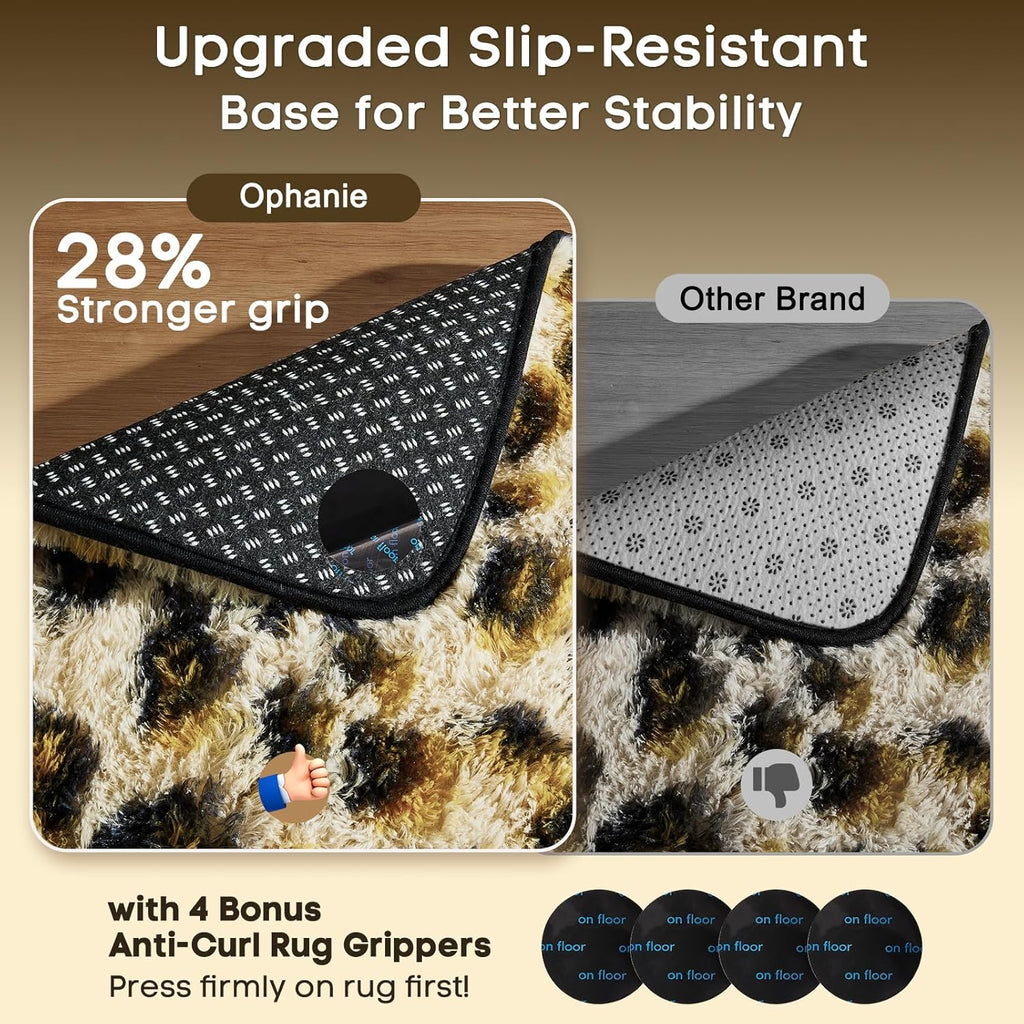 Ophanie Leopard Print Rug - Fluffy Shaggy Soft Throw for Bedroom & Living Room | Large 4x6 Size