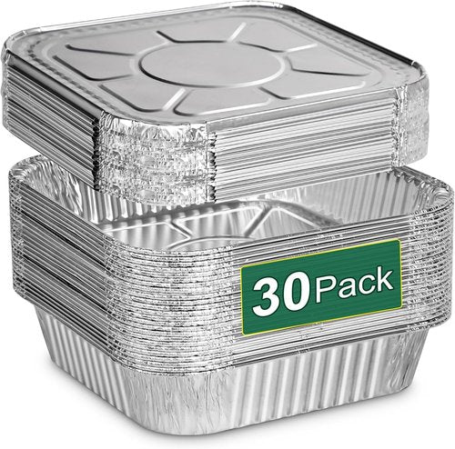 Aluminum Pans with Lids by [Brand Name] - 30 Pack Disposable Baking Foil Pans for Air Fryer & Oven