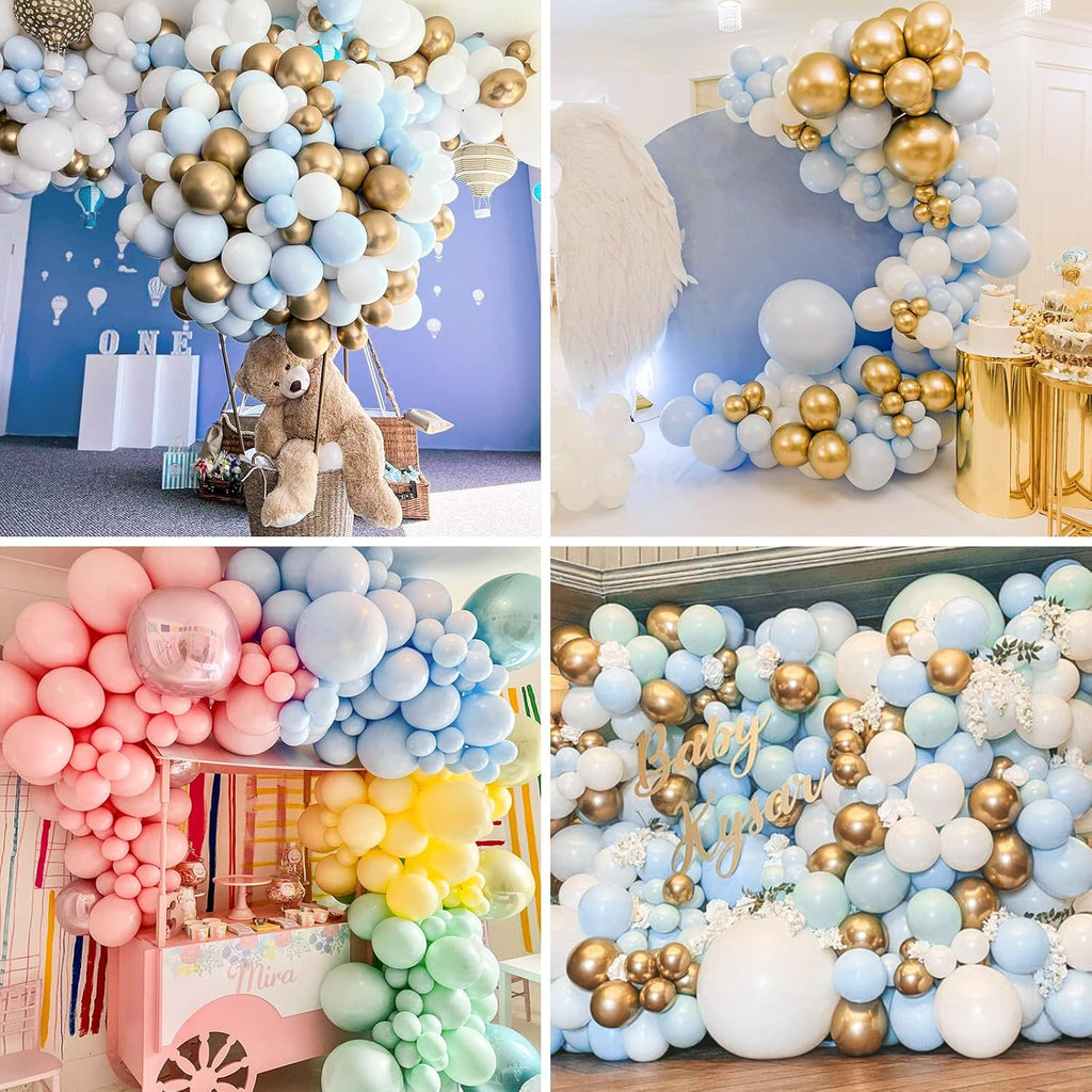RUBFAC 129-Piece Latex Balloon Set - White & Pastel Blue for Birthday Party | Baby Shower Decor