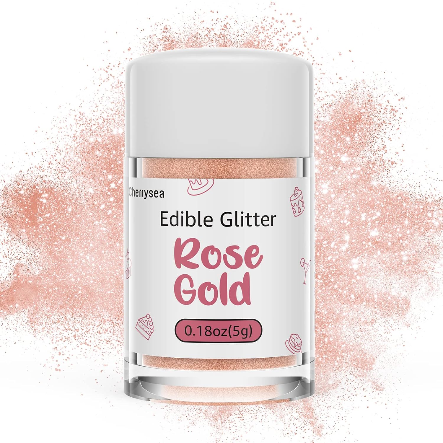 Skiennix Edible Glitter Spray - Food Grade Rose Gold Glitter Set for Drinks, Cakes & Cupcakes