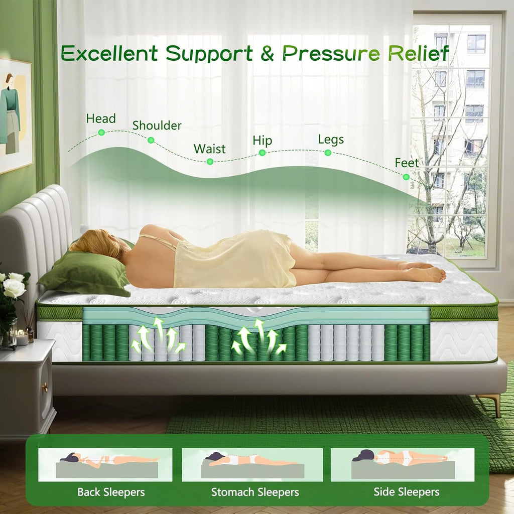 Regine Switzerland Twin Mattress - 10 Inch Memory Foam Hybrid with Pocket Springs | Medium Firm, Pressure Relief